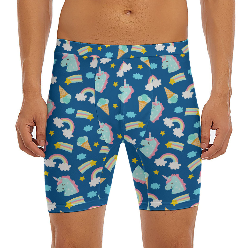 Cute Girly Unicorn Pattern Print Men's Long Boxer Briefs