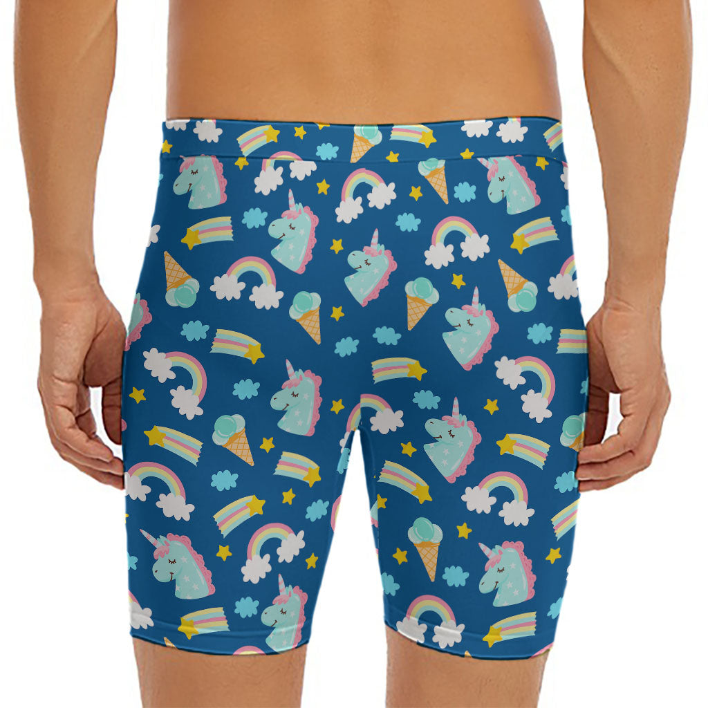 Cute Girly Unicorn Pattern Print Men's Long Boxer Briefs