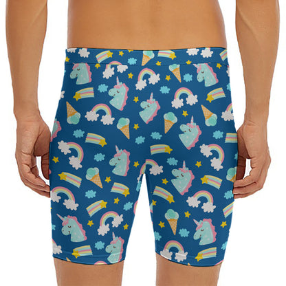 Cute Girly Unicorn Pattern Print Men's Long Boxer Briefs