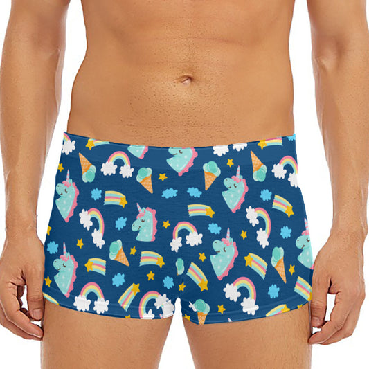 Cute Girly Unicorn Pattern Print Men's Short Boxer Briefs
