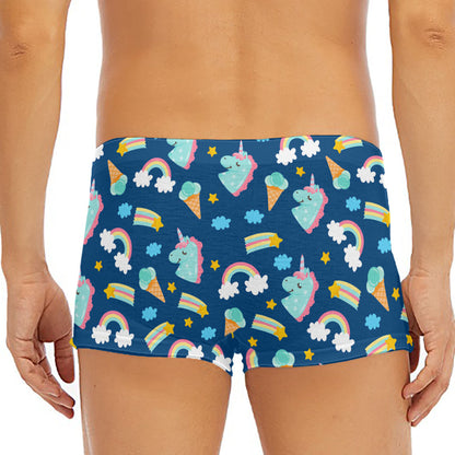 Cute Girly Unicorn Pattern Print Men's Short Boxer Briefs