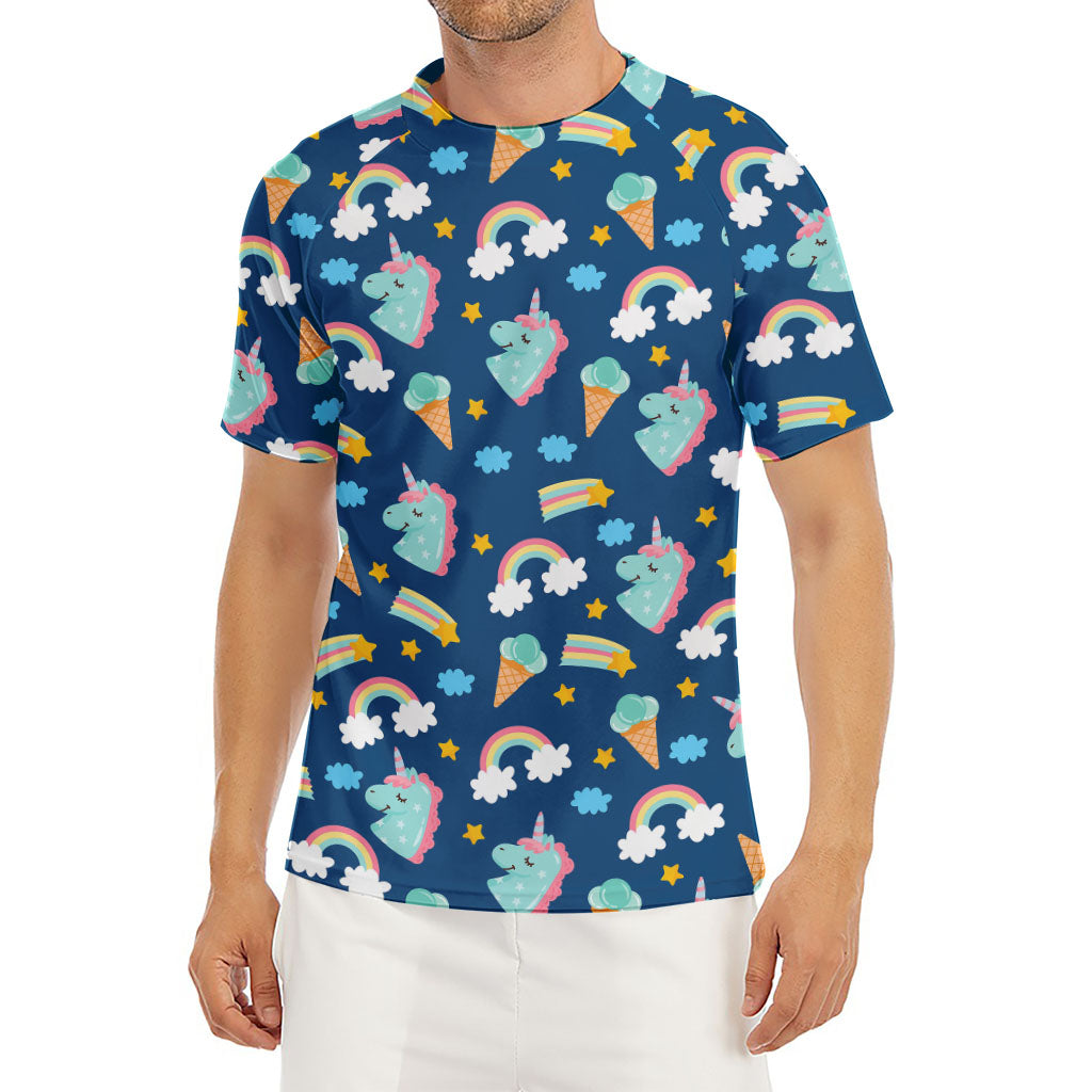 Cute Girly Unicorn Pattern Print Men's Short Sleeve Rash Guard