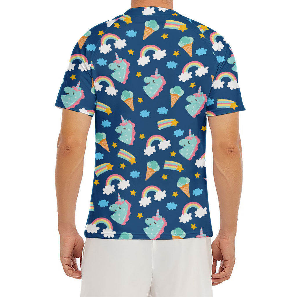 Cute Girly Unicorn Pattern Print Men's Short Sleeve Rash Guard