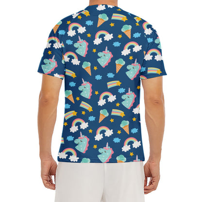 Cute Girly Unicorn Pattern Print Men's Short Sleeve Rash Guard