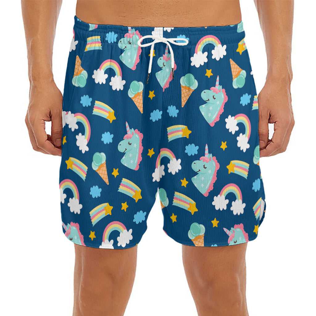 Cute Girly Unicorn Pattern Print Men's Split Running Shorts