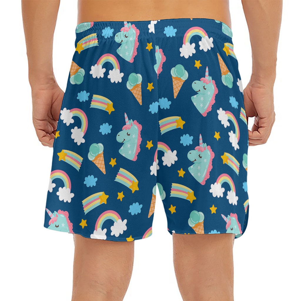 Cute Girly Unicorn Pattern Print Men's Split Running Shorts