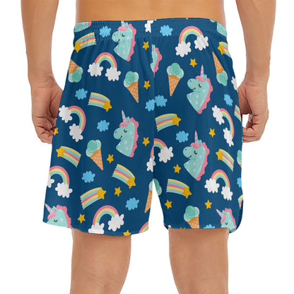Cute Girly Unicorn Pattern Print Men's Split Running Shorts