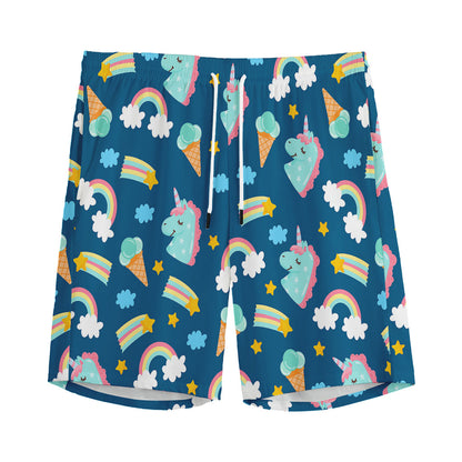 Cute Girly Unicorn Pattern Print Men's Sports Shorts