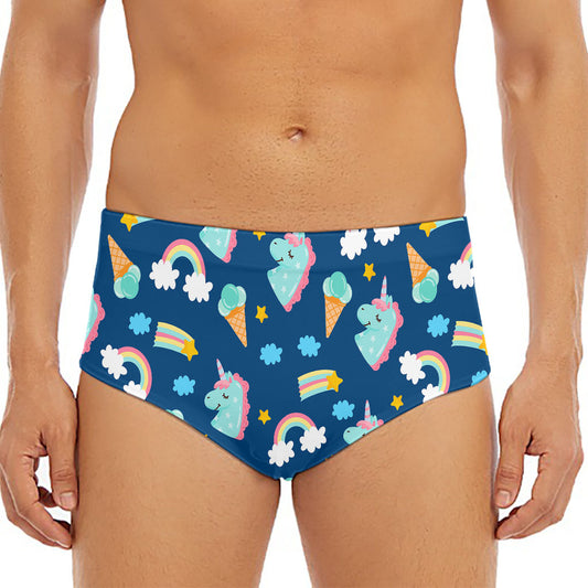 Cute Girly Unicorn Pattern Print Men's Triangle Swim Briefs