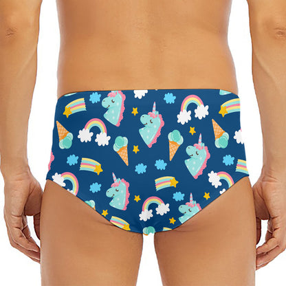 Cute Girly Unicorn Pattern Print Men's Triangle Swim Briefs