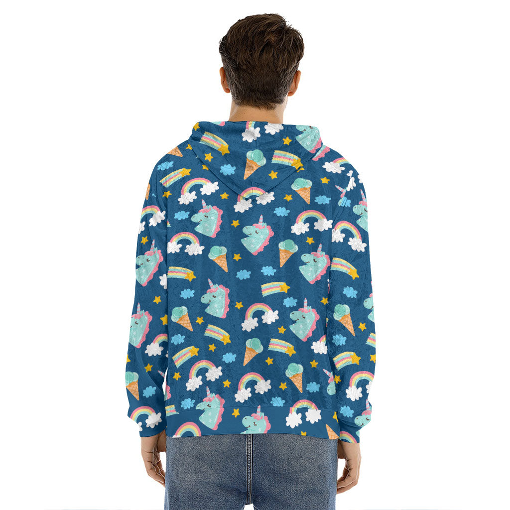 Cute Girly Unicorn Pattern Print Men's Velvet Pullover Hoodie