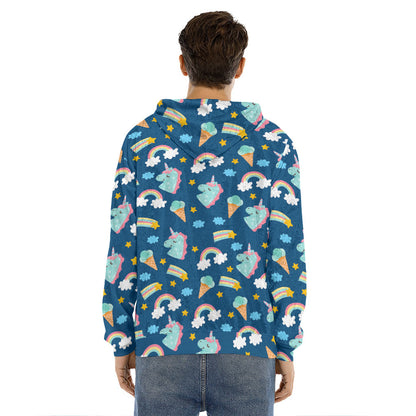 Cute Girly Unicorn Pattern Print Men's Velvet Pullover Hoodie