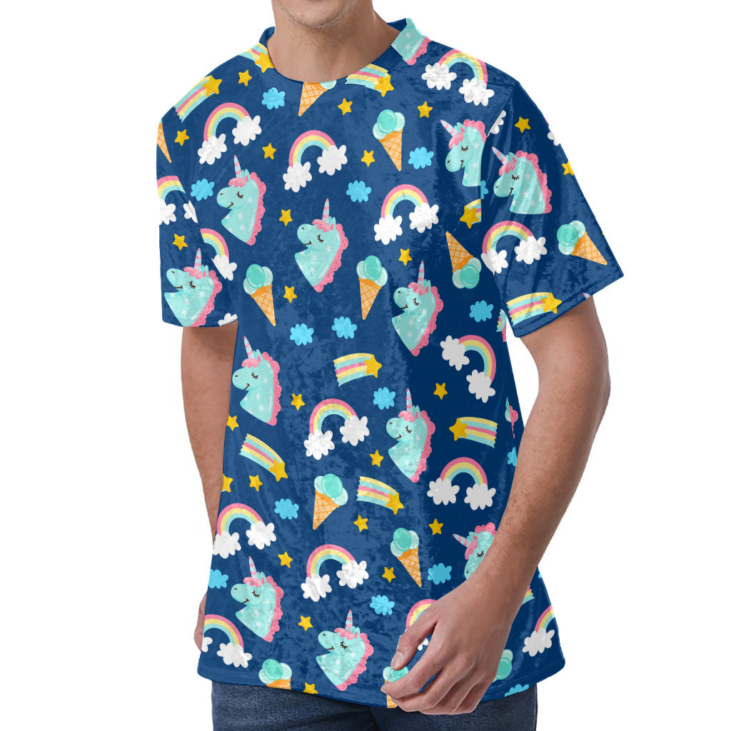 Cute Girly Unicorn Pattern Print Men's Velvet T-Shirt