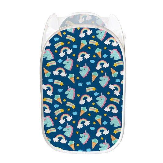 Cute Girly Unicorn Pattern Print Mesh Laundry Hamper