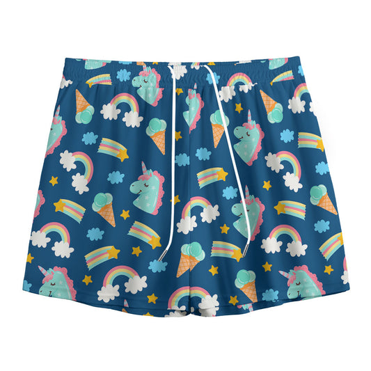 Cute Girly Unicorn Pattern Print Mesh Shorts