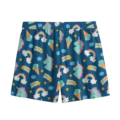 Cute Girly Unicorn Pattern Print Mesh Shorts