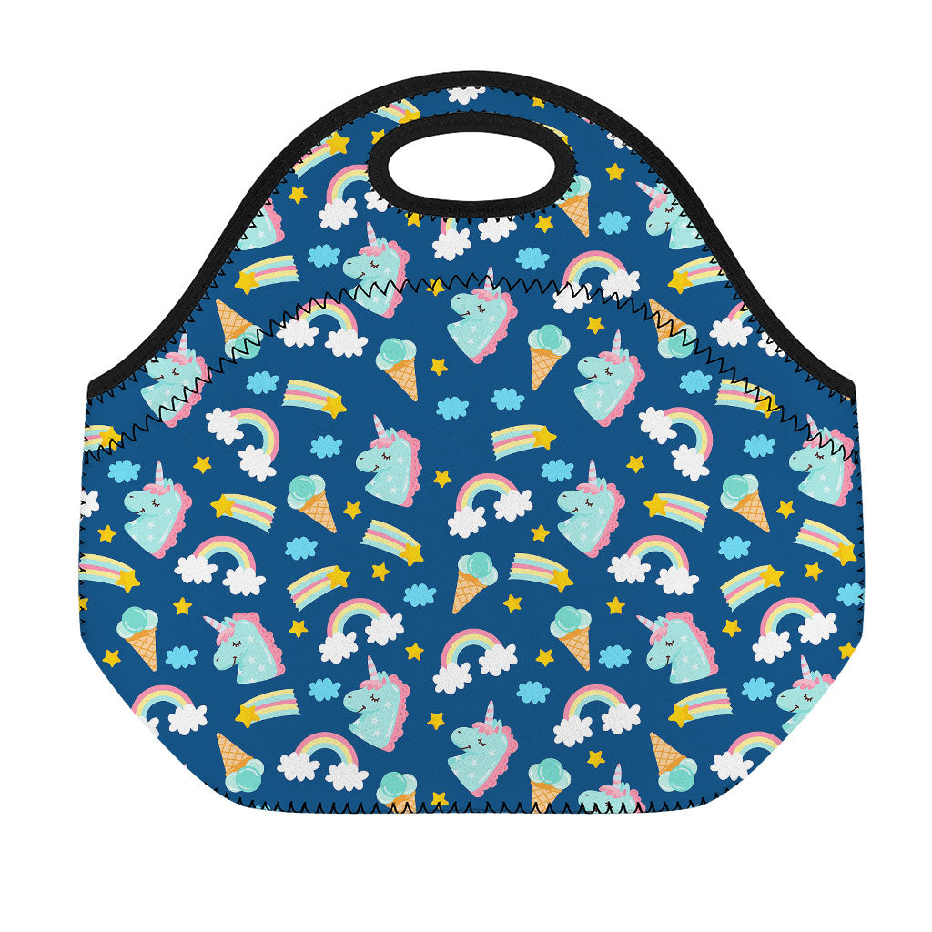 Cute Girly Unicorn Pattern Print Neoprene Lunch Bag