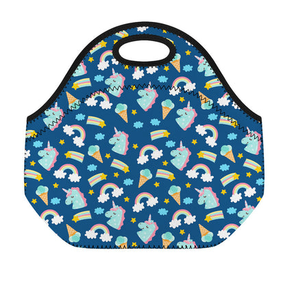Cute Girly Unicorn Pattern Print Neoprene Lunch Bag