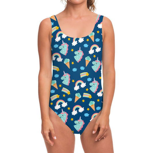 Cute Girly Unicorn Pattern Print One Piece Swimsuit