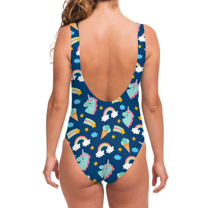 Cute Girly Unicorn Pattern Print One Piece Swimsuit