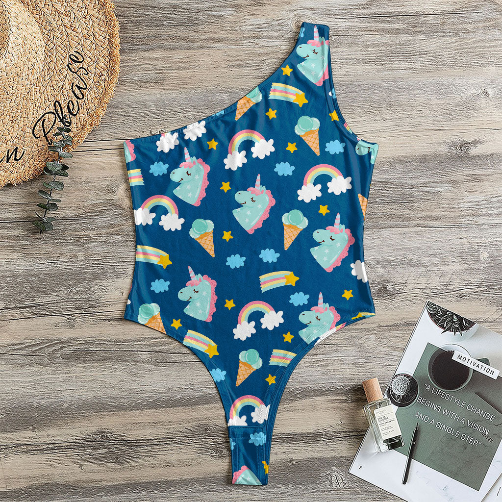 Cute Girly Unicorn Pattern Print One Shoulder Bodysuit