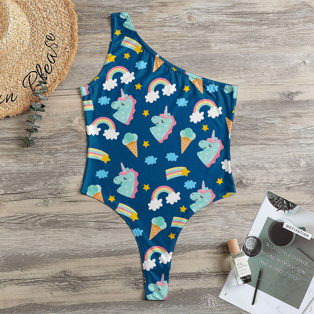 Cute Girly Unicorn Pattern Print One Shoulder Bodysuit