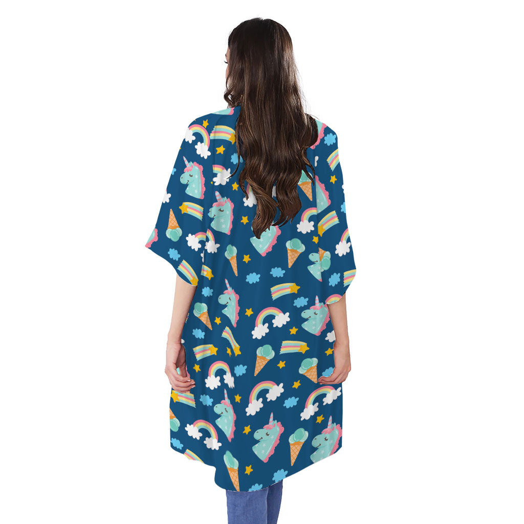 Cute Girly Unicorn Pattern Print Open Front Beach Cover Up