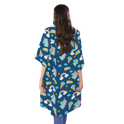 Cute Girly Unicorn Pattern Print Open Front Beach Cover Up