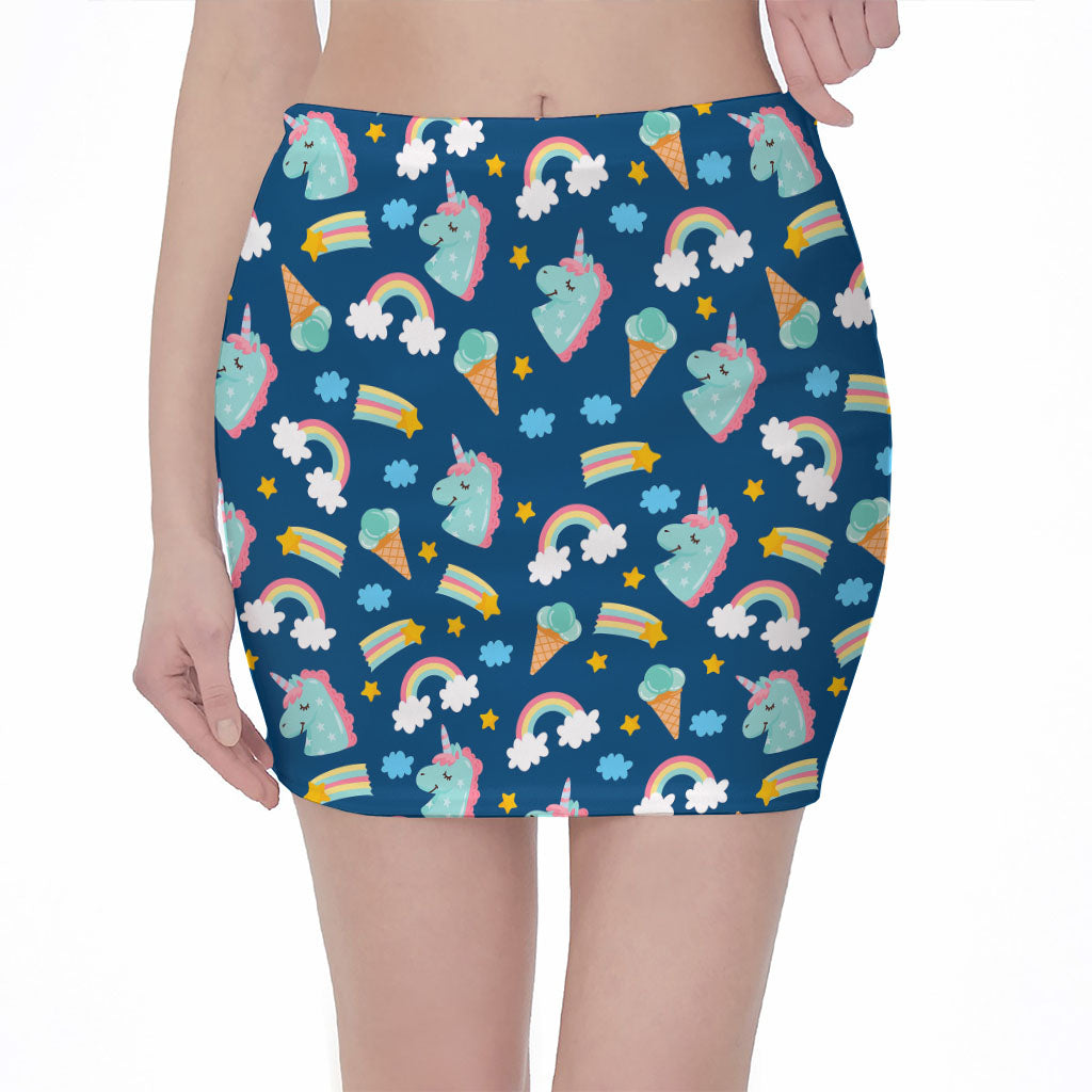 Cute Girly Unicorn Pattern Print Pencil Mini Skirt