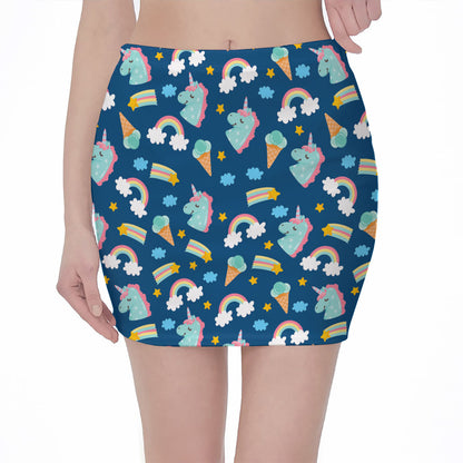 Cute Girly Unicorn Pattern Print Pencil Mini Skirt