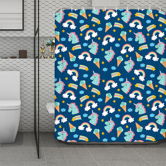 Cute Girly Unicorn Pattern Print Polyester Shower Curtain
