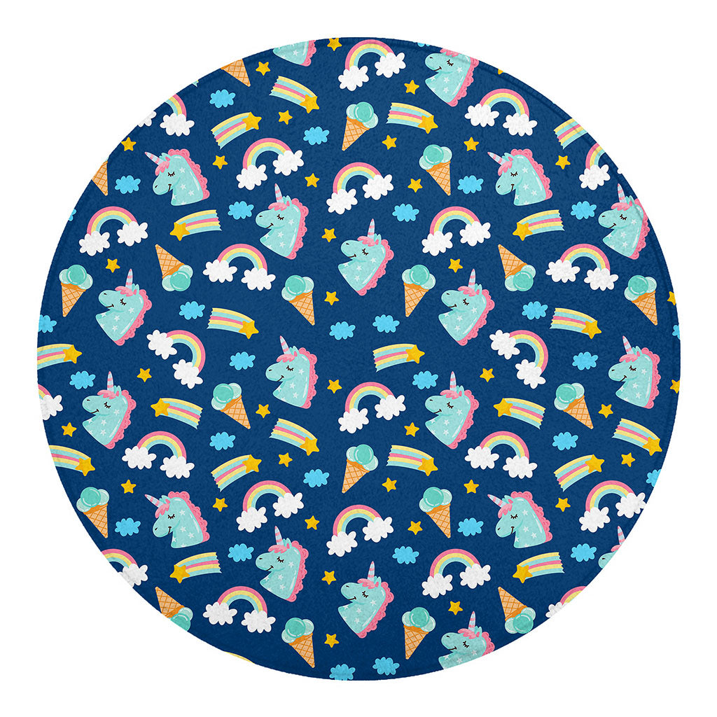 Cute Girly Unicorn Pattern Print Round Blanket