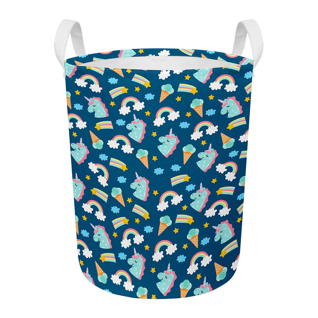 Cute Girly Unicorn Pattern Print Round Laundry Basket