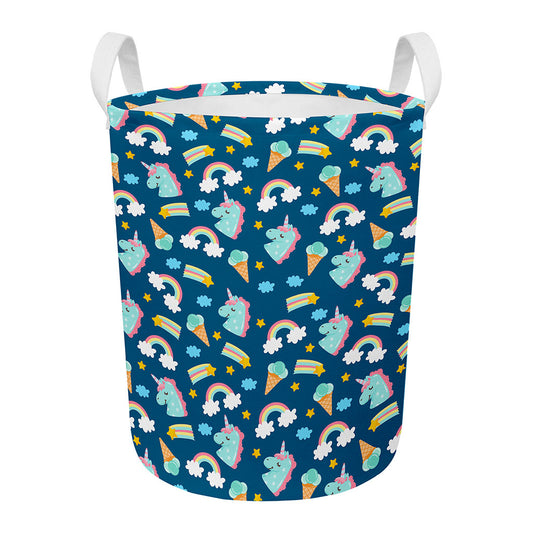 Cute Girly Unicorn Pattern Print Round Laundry Basket