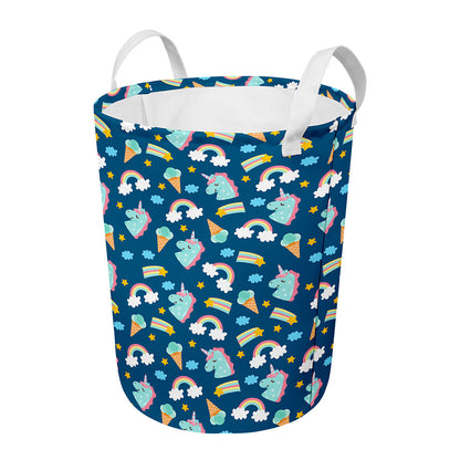 Cute Girly Unicorn Pattern Print Round Laundry Basket