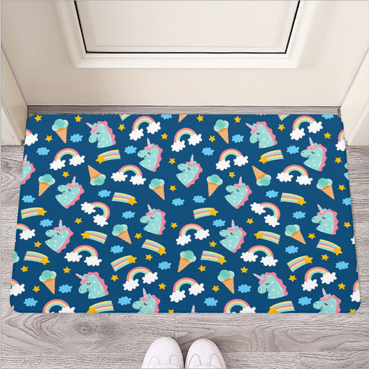 Cute Girly Unicorn Pattern Print Rubber Doormat