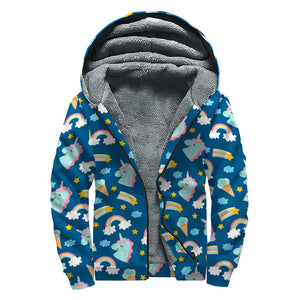 Cute Girly Unicorn Pattern Print Sherpa Lined Zip Up Hoodie