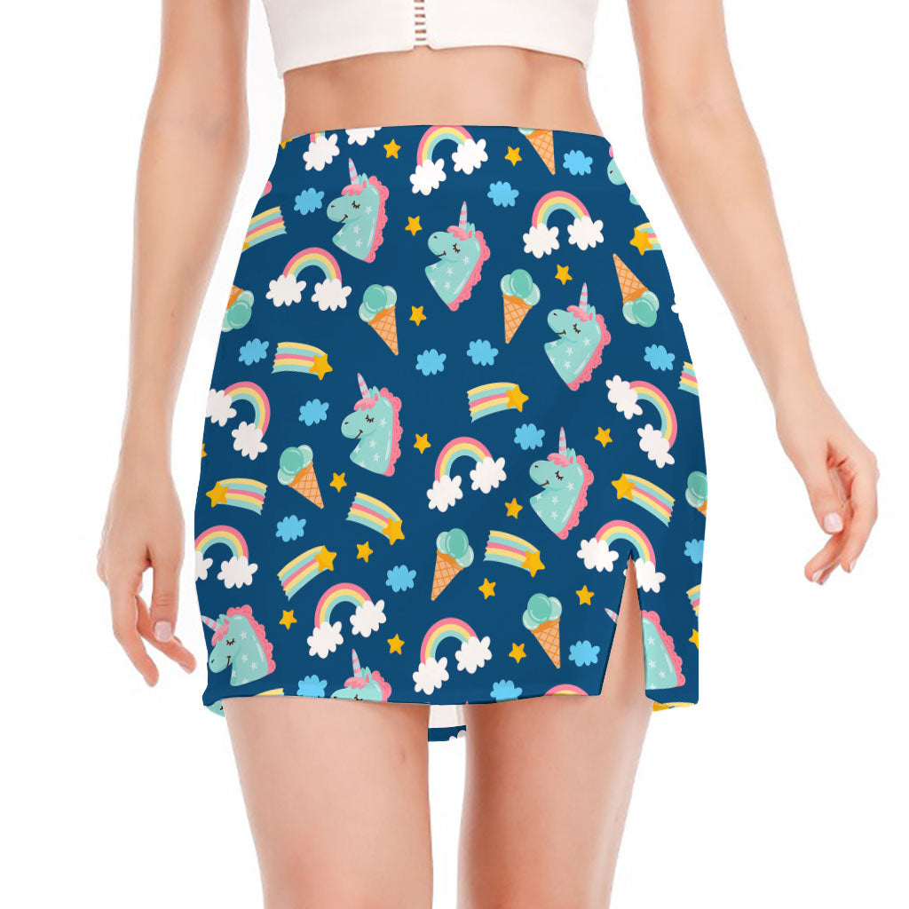 Cute Girly Unicorn Pattern Print Side Slit Mini Skirt