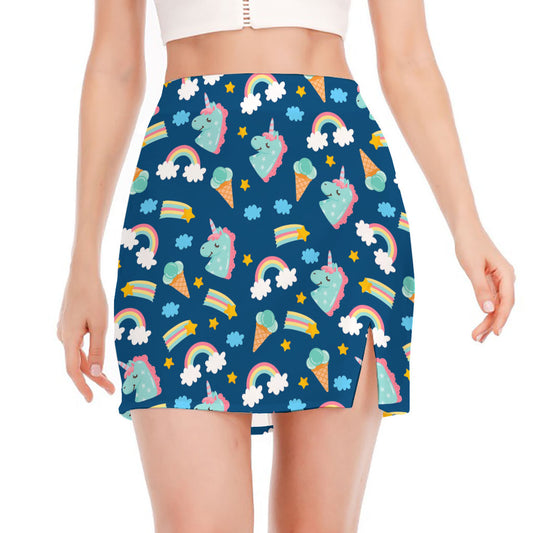 Cute Girly Unicorn Pattern Print Side Slit Mini Skirt
