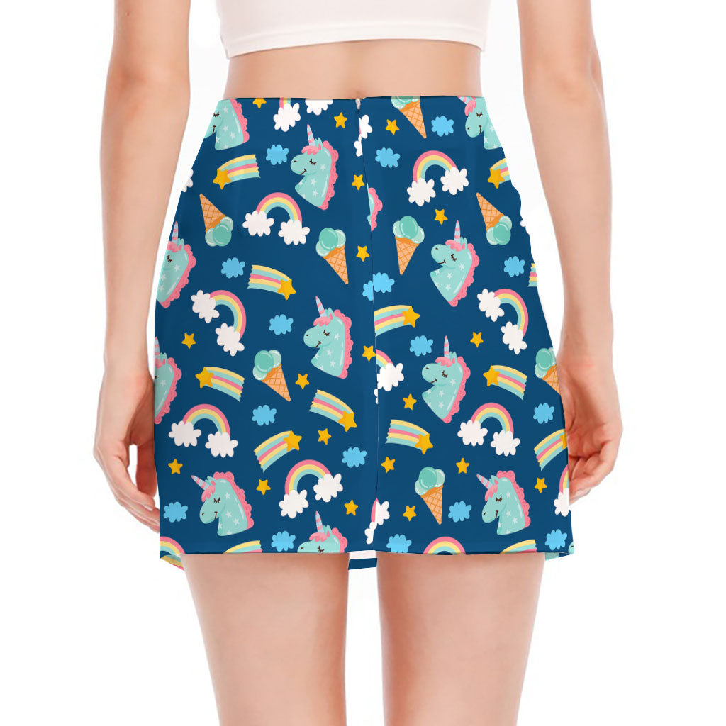 Cute Girly Unicorn Pattern Print Side Slit Mini Skirt