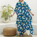 Cute Girly Unicorn Pattern Print Silk V-Neck Kaftan Dress
