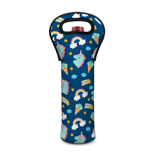 Cute Girly Unicorn Pattern Print Single Neoprene Wine Tote