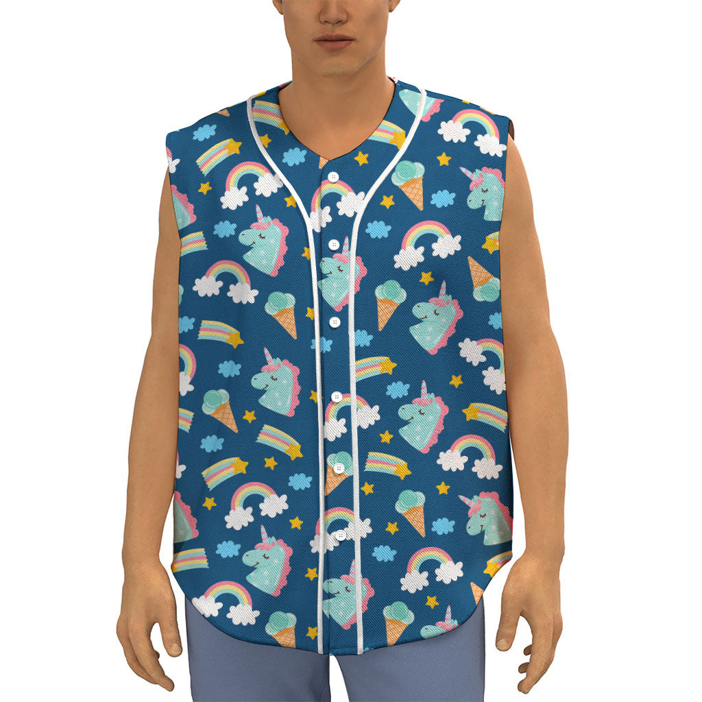 Cute Girly Unicorn Pattern Print Sleeveless Baseball Jersey
