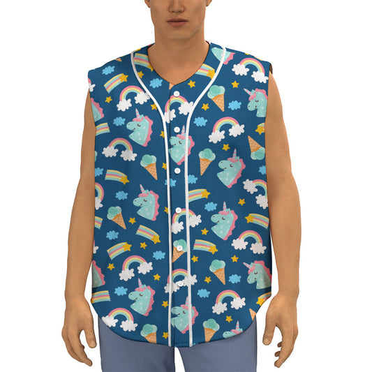 Cute Girly Unicorn Pattern Print Sleeveless Baseball Jersey