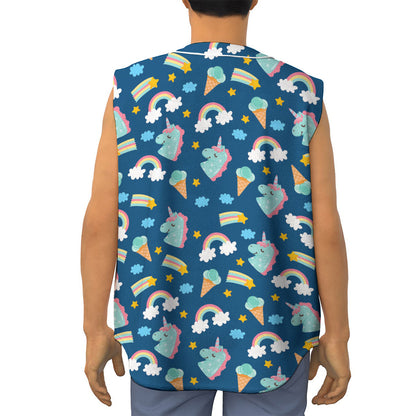 Cute Girly Unicorn Pattern Print Sleeveless Baseball Jersey
