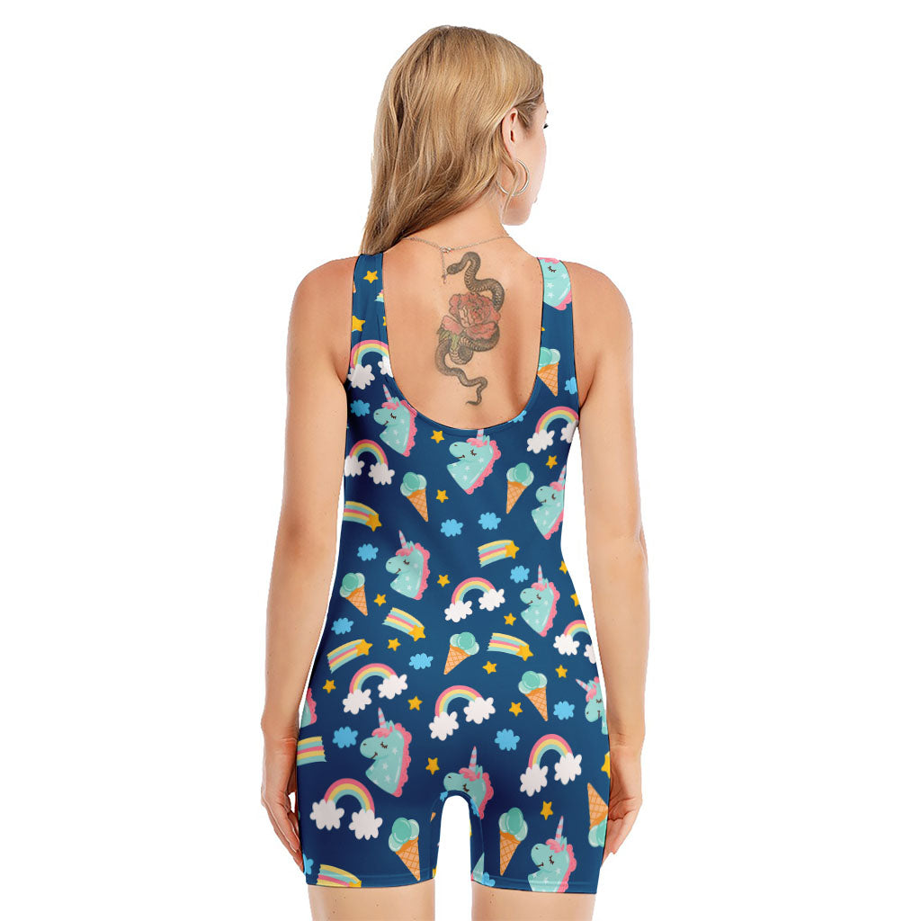 Cute Girly Unicorn Pattern Print Sleeveless One Piece Swimsuit