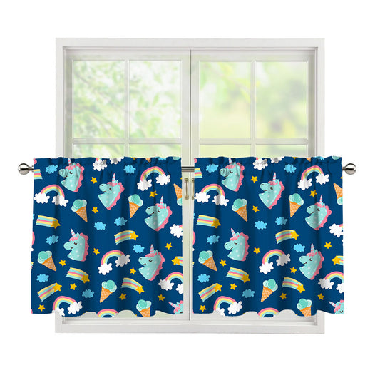 Cute Girly Unicorn Pattern Print Tier Curtains