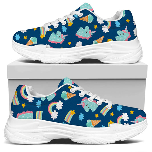 Cute Girly Unicorn Pattern Print White Chunky Shoes