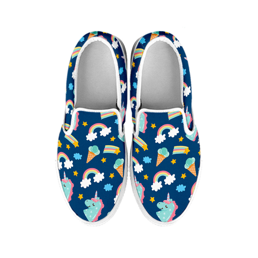 Cute Girly Unicorn Pattern Print White Slip On Sneakers