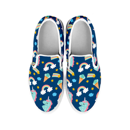 Cute Girly Unicorn Pattern Print White Slip On Sneakers